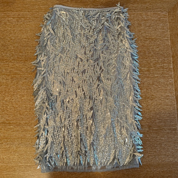 NWT ANTHROPOLOGIE Silver Sequin Fringed Midi Skirt, Size 2 - Picture 1 of 3